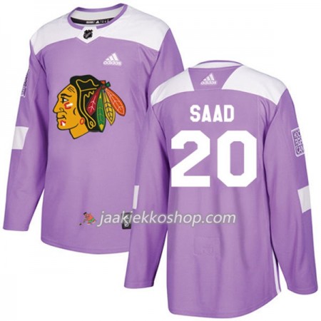 Miehille NHL Chicago Blackhawks Pelipaita Brandon Saad 20 Adidas 2017-2018 Violetti Fights Cancer Practice Authentic